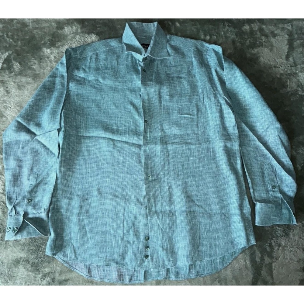 St. Croix Shirt Mens XL Teal Check Long Sleeve Button Up Made In Italy Casual
